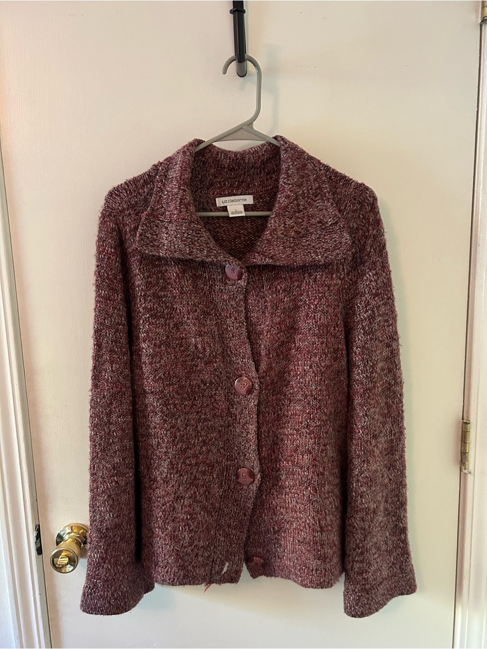 Liz Claiborne Marled Burgundy Chunky Knit Cardigan Sweater